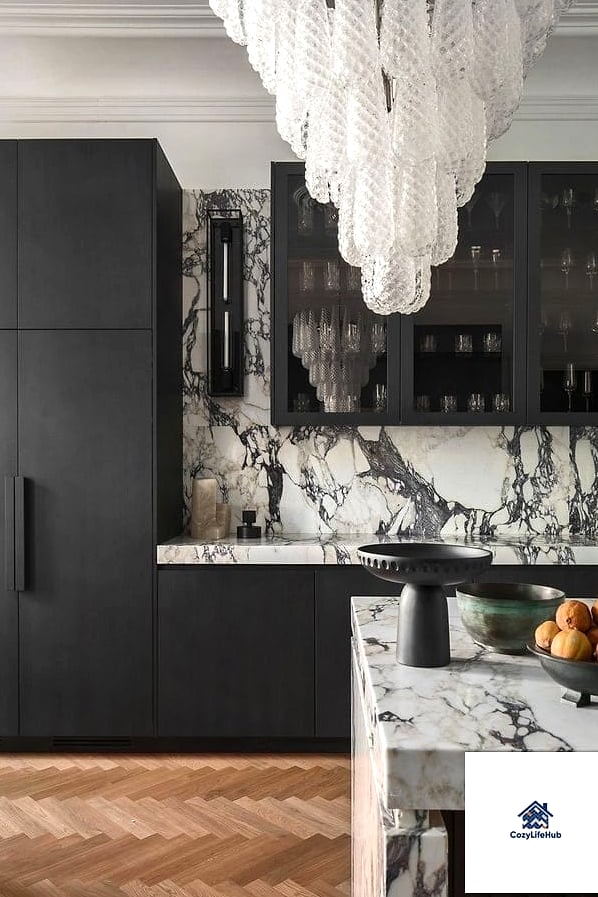 Grey Marble Backsplash for a Moody Kitchen