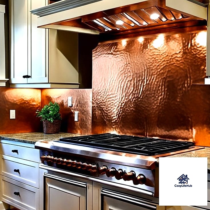 20 Metal Sheet Backsplash Ideas That Will Transform Your Space 3 Hammered Copper Panels