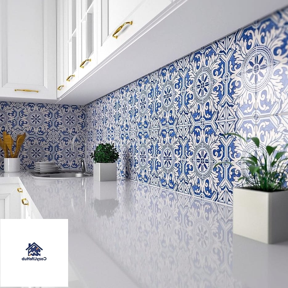 Handmade Ceramic Tile in Blue Tones