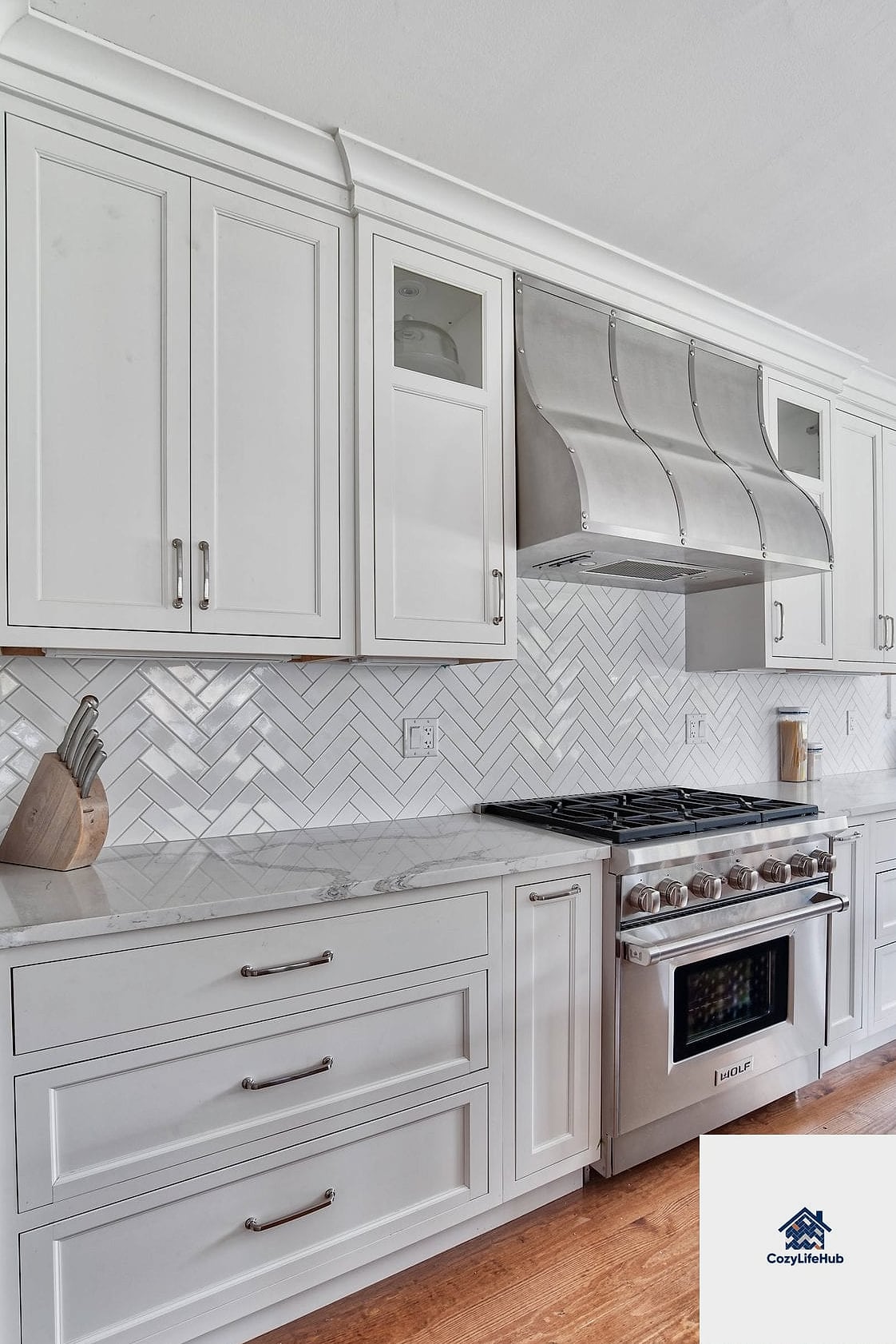 18 White Brick Backsplash Ideas You Haven't Seen Before 6 Herringbone-Cut White Brick Panels