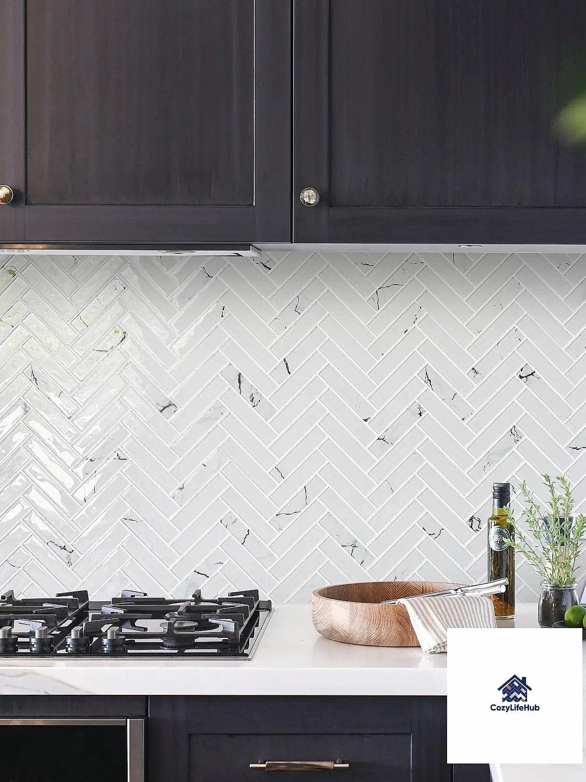 11 White Glass Mosaic Tile Ideas Worth Bookmarking Before You Renovate 6 Herringbone Glass Mosaic Pattern