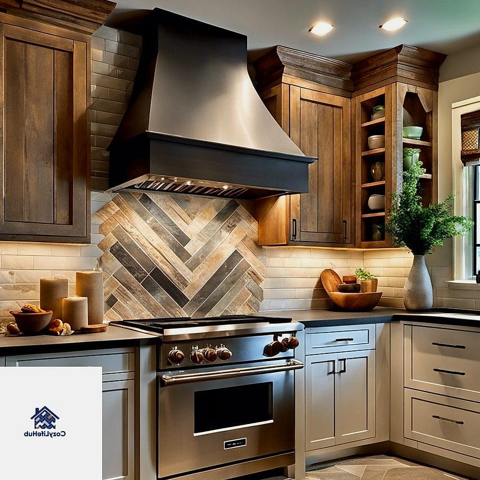 17 Rustic Stone Backsplash Ideas That Will Transform Your Space 8 Herringbone-Patterned Stone Mosaic