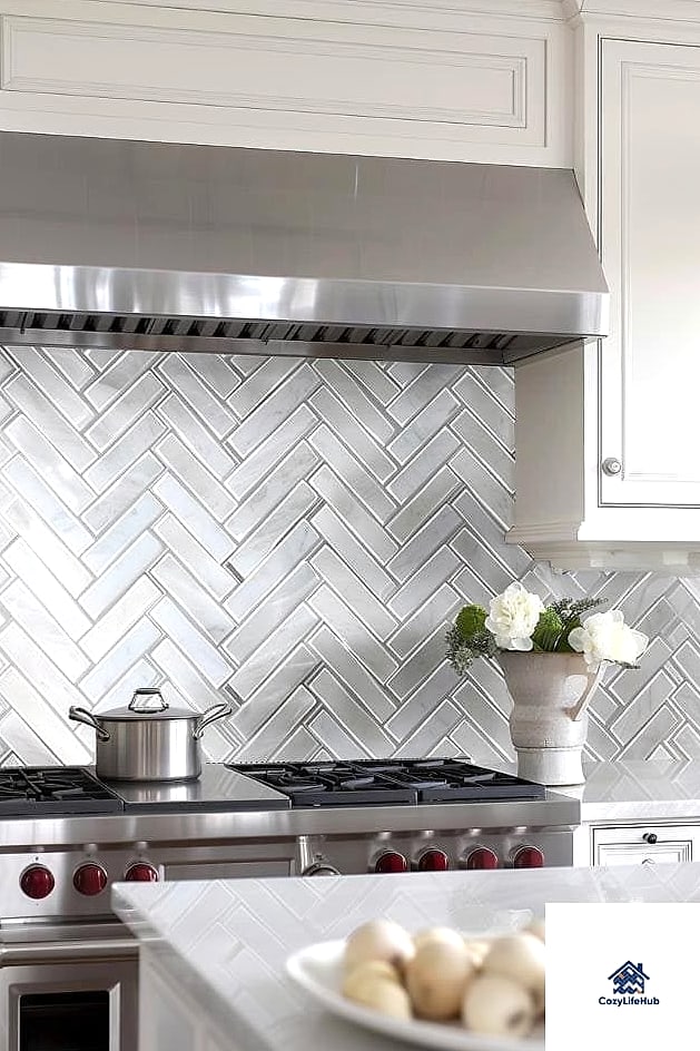 23 Backsplash for All White Kitchen Ideas for Every Home Style and Budget 4 Herringbone Subway Tile Pattern