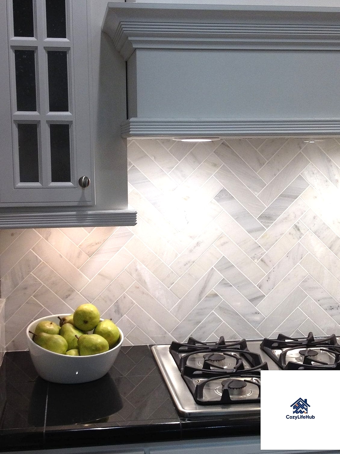 21 Marble Herringbone Backsplash Ideas That Look Expensive But Aren't 17 Herringbone with Under-Cabinet Lighting
