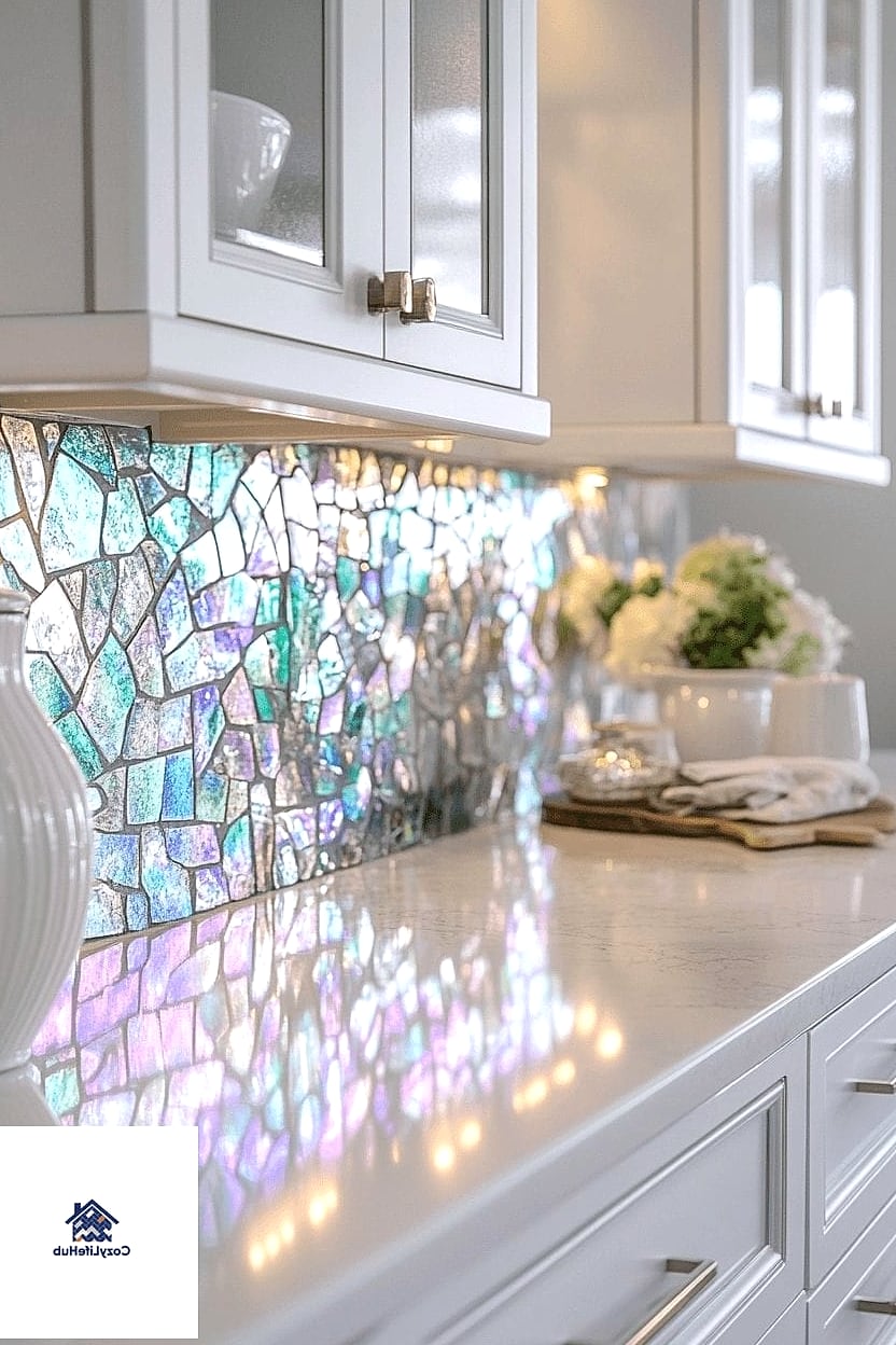 11 White Glass Mosaic Tile Ideas Worth Bookmarking Before You Renovate 3 Iridescent Glass Mosaic Backsplash