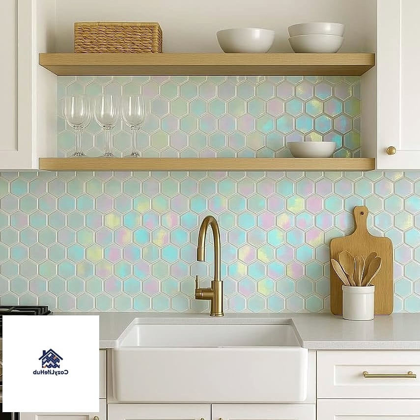 Iridescent Tile Bar Backsplash