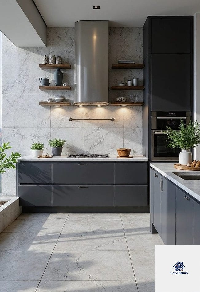 21 Backsplash for Black and White Kitchens Ideas That Will Transform Your Space 11 Large-Format Black Porcelain Slab Tile