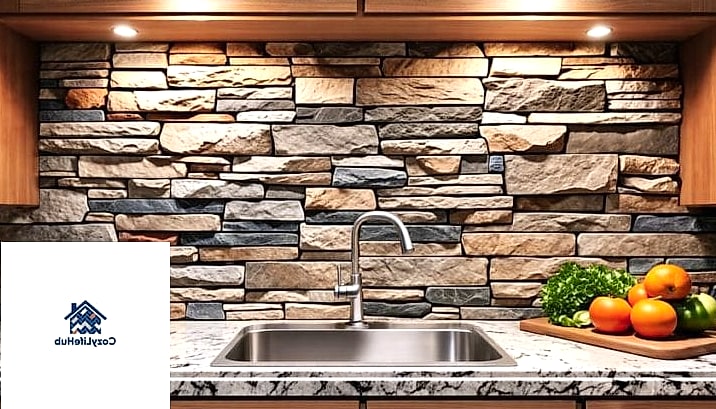 17 Rustic Stone Backsplash Ideas That Will Transform Your Space 2 Ledgestone with Warm Copper Undertones