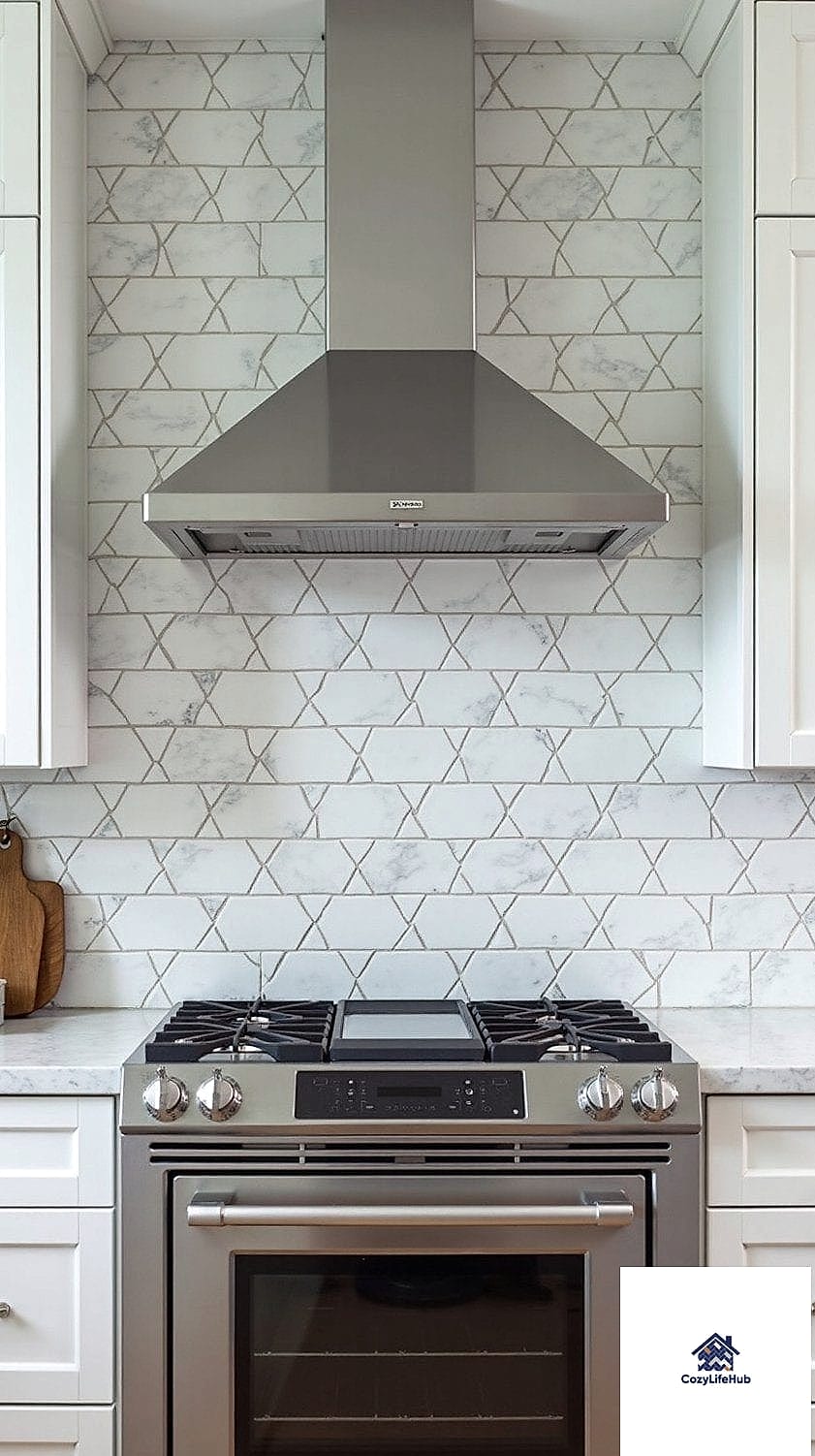 Marble Backsplash with a Contrasting Grout Color
