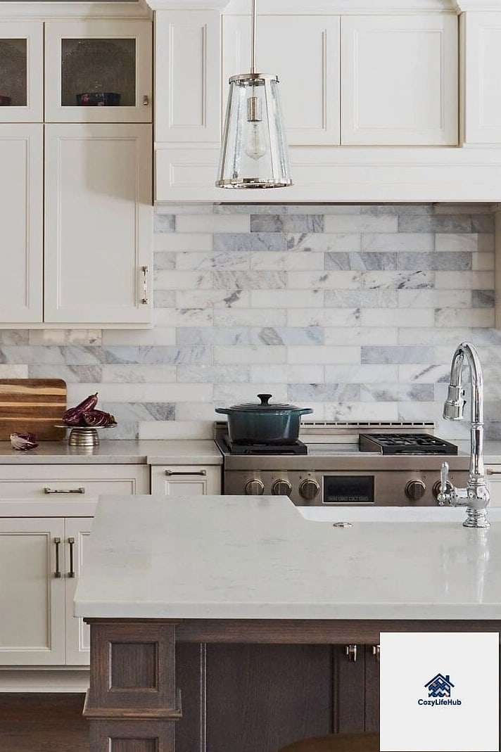 Marble Backsplash with Under-Cabinet Lighting