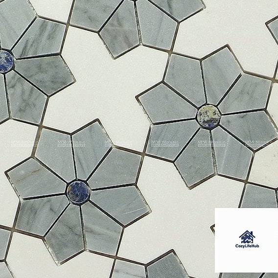 18 Waterjet White Gray Mosaic Tile Ideas You'll Want to Save Right Now 12 Marble and Ceramic Mixed Mosaic