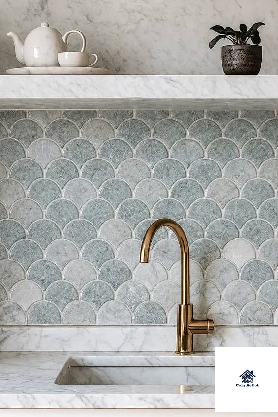 Marble Fishscale or Scalloped Tile