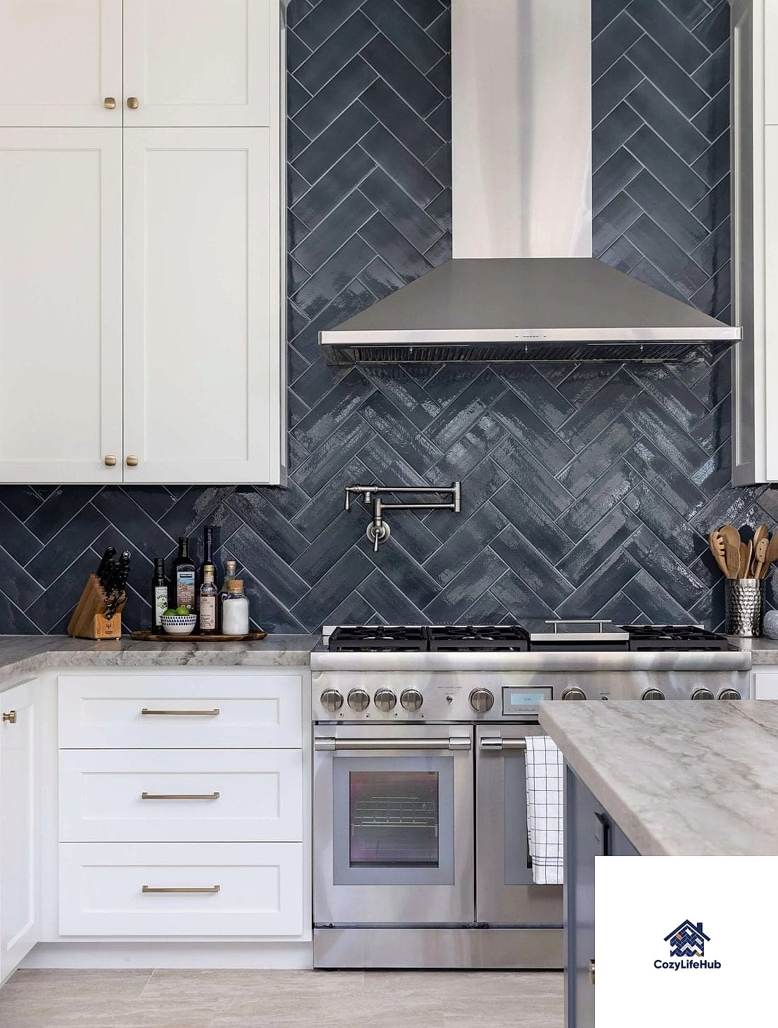 Marble Herringbone Backsplash