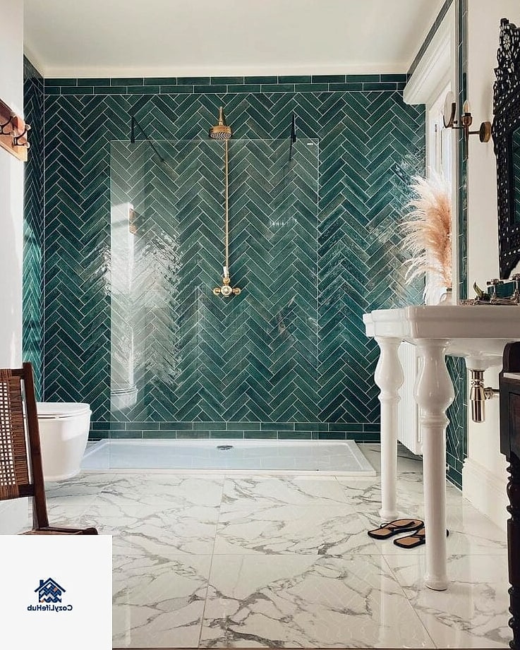 11 Marble Bathroom Ideas That Work in Any Size Home 3 Marble Herringbone Floor Tile