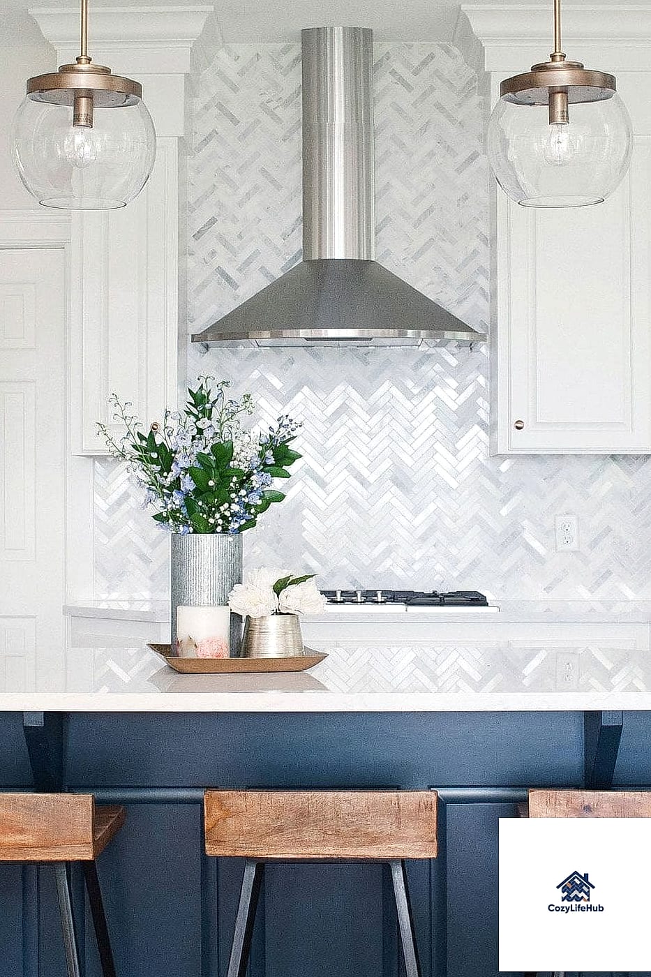 Marble Herringbone with Brass Trim