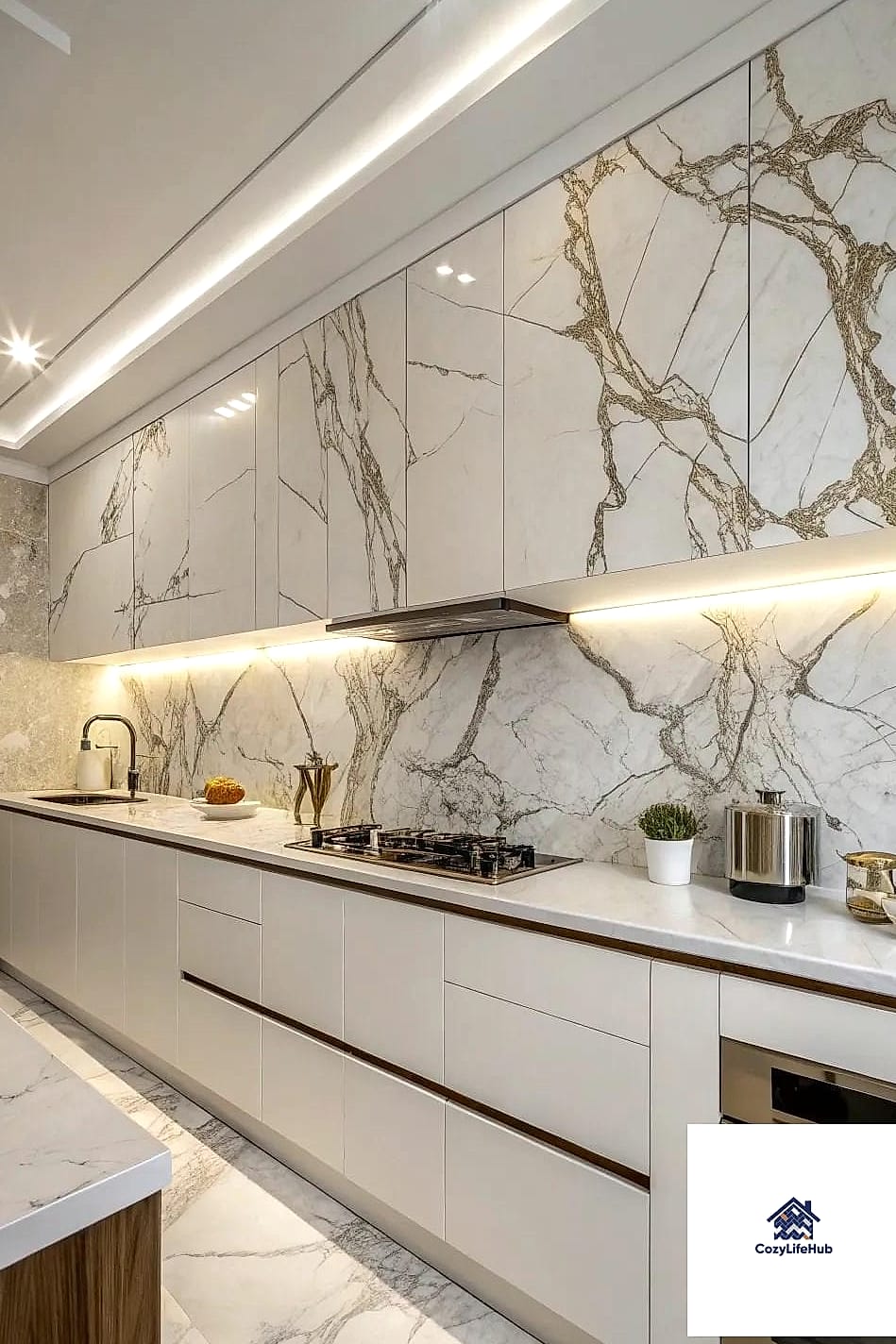 27 Modern Backsplash Ideas That Will Transform Your Space 6 Marble-Look Porcelain Tile