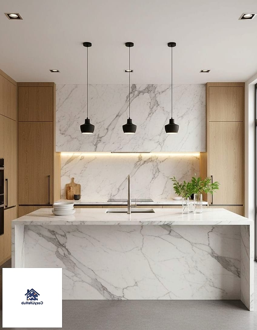 Marble Slab with a Waterfall Edge Match
