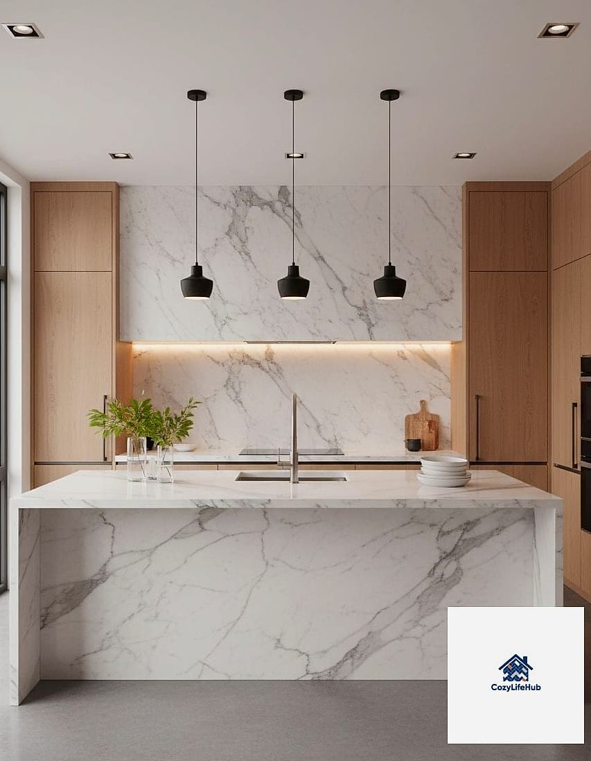 Marble Slab with Waterfall Edge Continuation