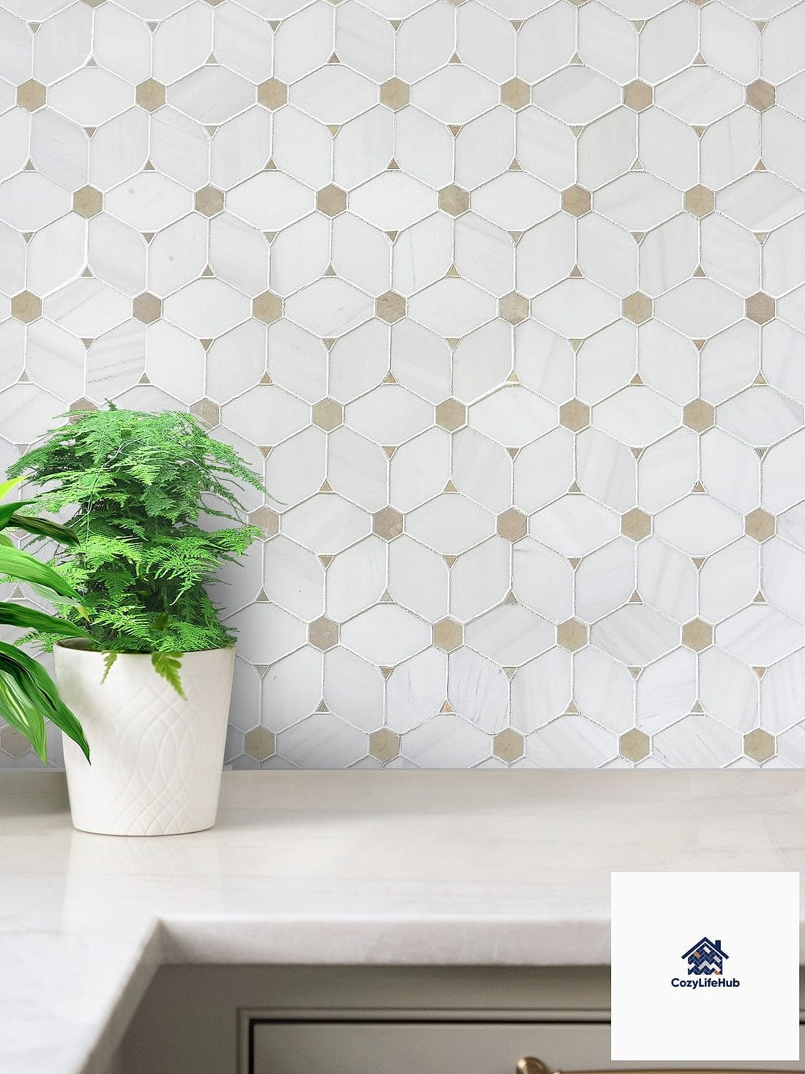 Marble Tile with Brass Inlay