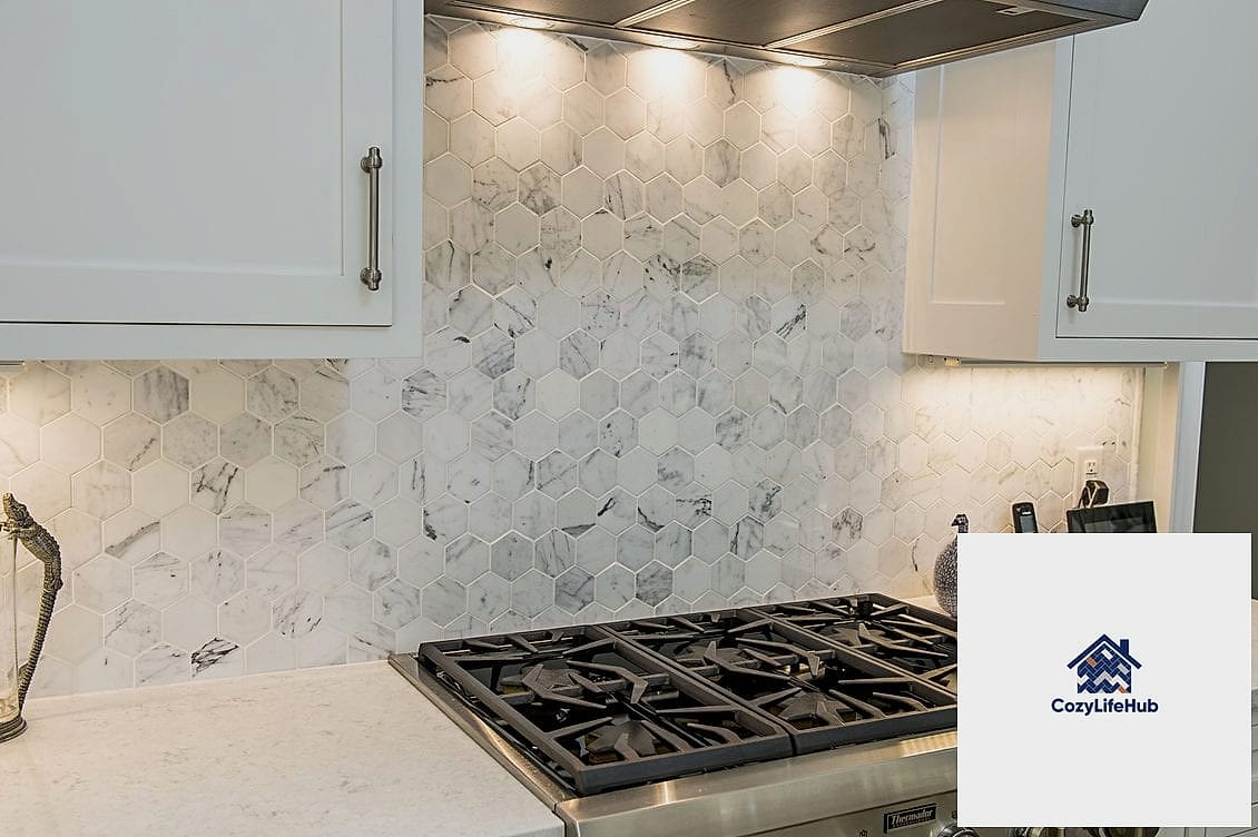 Marble Tile with Contrasting Dark Grout