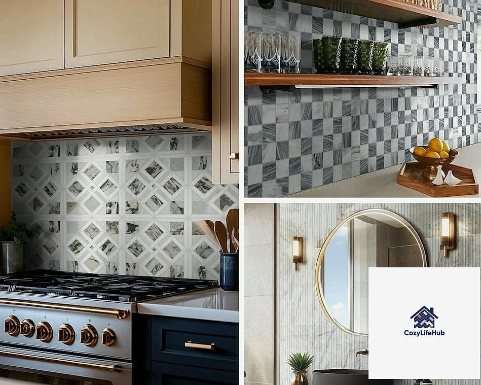 Marble Tile in a Diagonal Layout