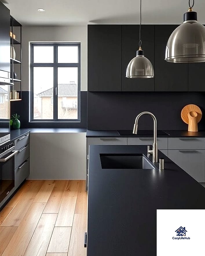 17 Black Countertop Ideas That Look Expensive But Aren't 10 Matte Black Quartz Islands with Wood Cabinetry