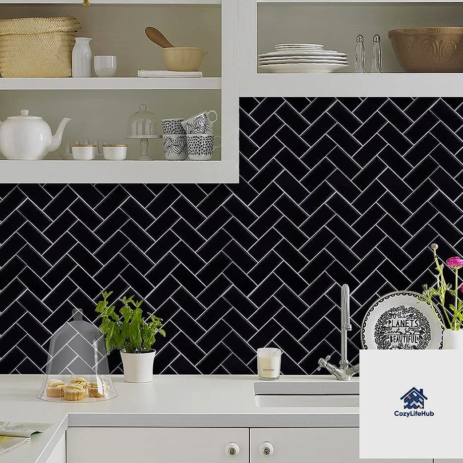 15 Chevron Tile Ideas That Designers Keep Coming Back To 3 Matte Black Chevron Accent Wall