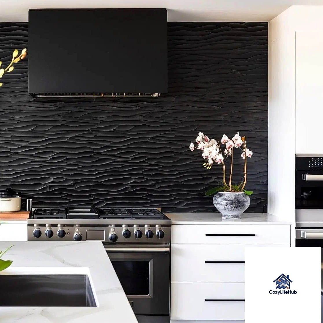27 Modern Backsplash Ideas That Will Transform Your Space 9 Matte Black Tile for Contrast