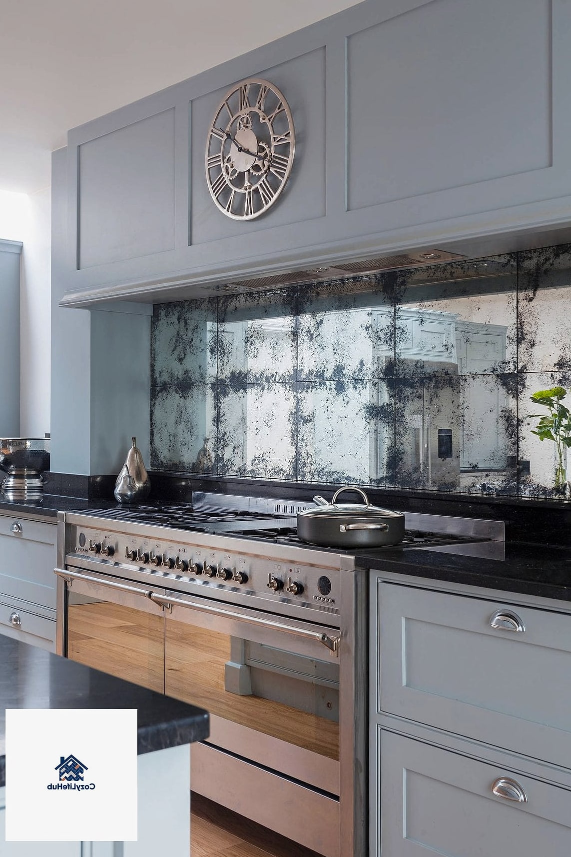 Mirrored Backsplash with Floating Shelves