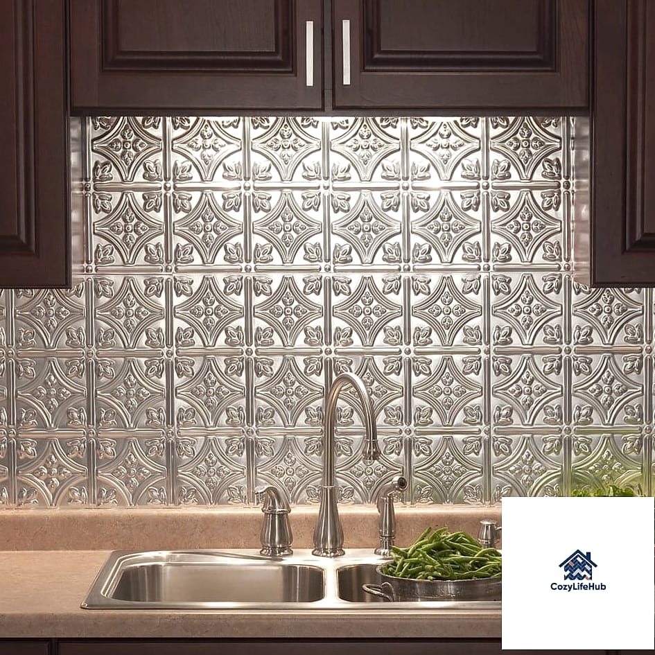 20 Metal Sheet Backsplash Ideas That Will Transform Your Space 11 Mixed Metal Panel with Copper and Steel Strips