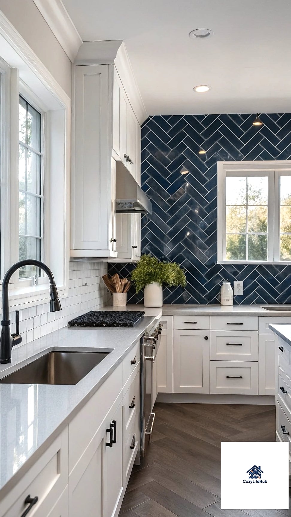 Navy Blue Herringbone Behind a Range