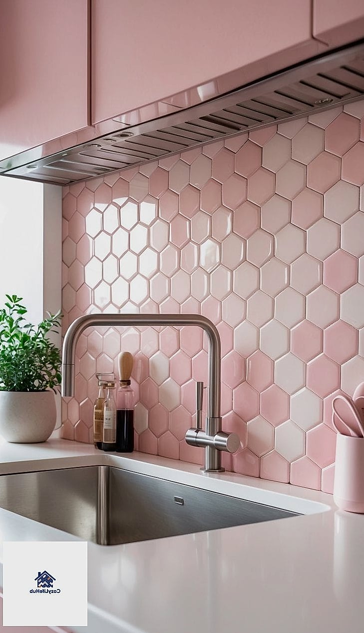 Pale Pink Tile Backsplash