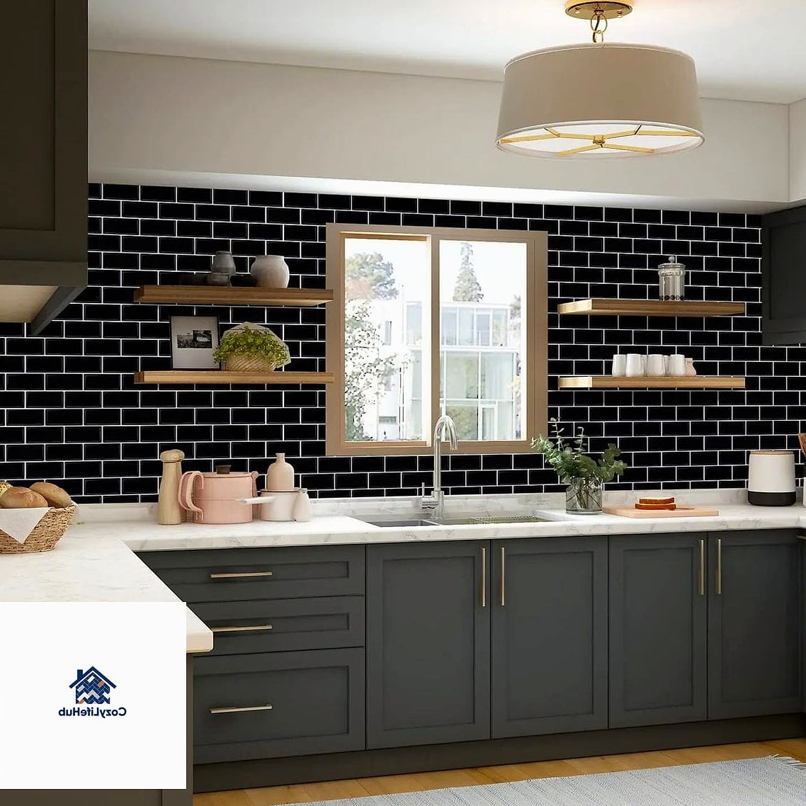 20 Backsplash for Dark Countertops Ideas for Every Home Style and Budget 16 Peel-and-Stick Tile for Renters