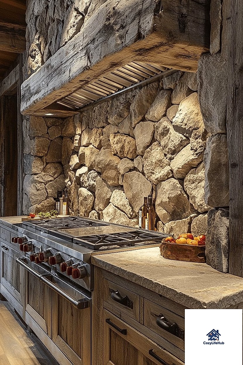 17 Rustic Stone Backsplash Ideas That Will Transform Your Space 9 Reclaimed Stone with Visible Chisel Marks