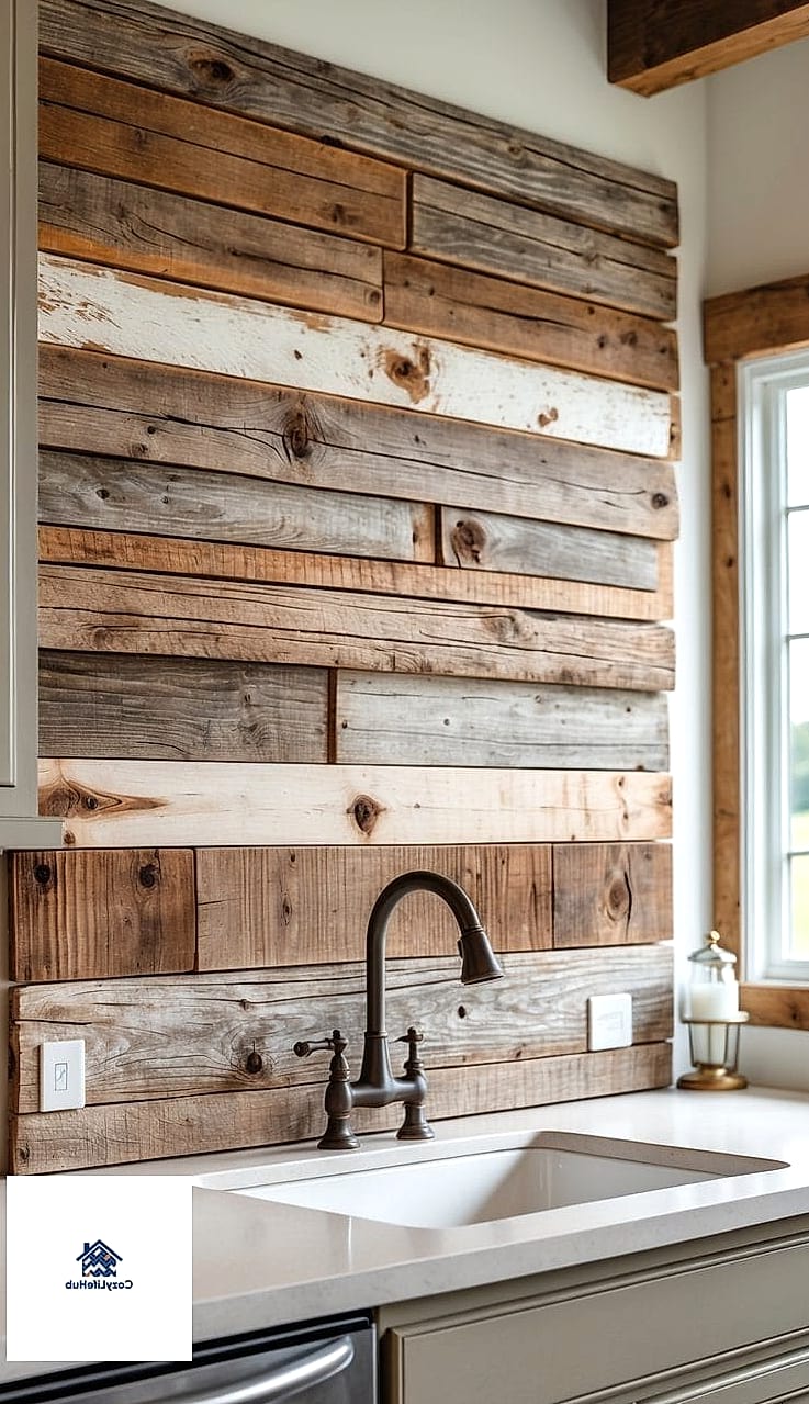 16 Farmhouse Backsplash Ideas That Look Expensive But Aren't 11 Reclaimed Wood Look Tile