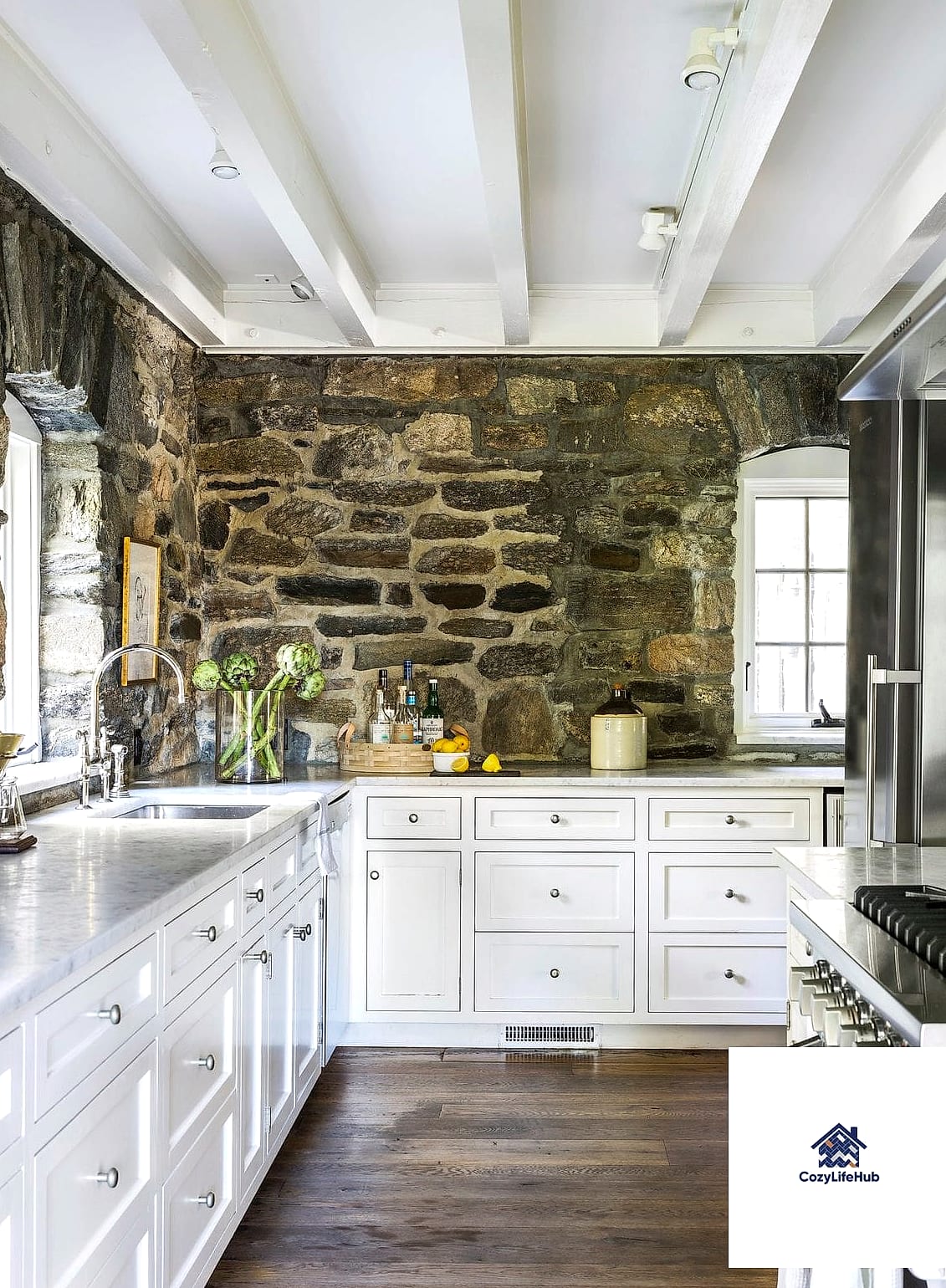 17 Rustic Stone Backsplash Ideas That Will Transform Your Space 14 Rustic Stone Behind Open Shelving Only