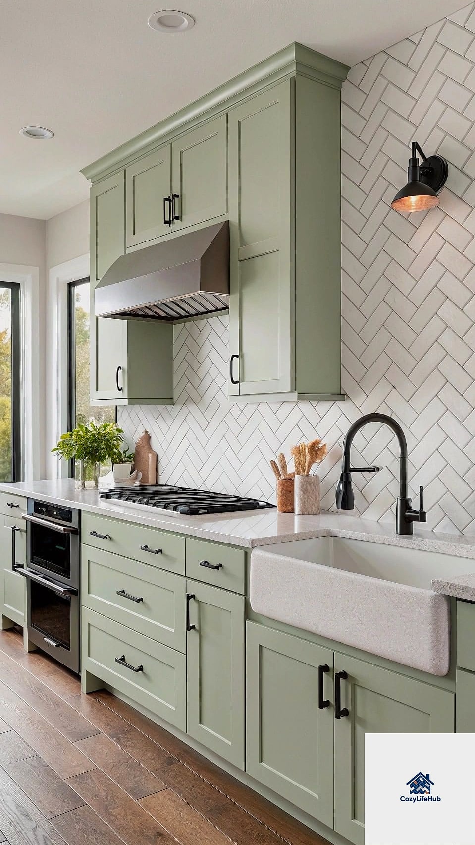 Sage Green Ceramic Herringbone