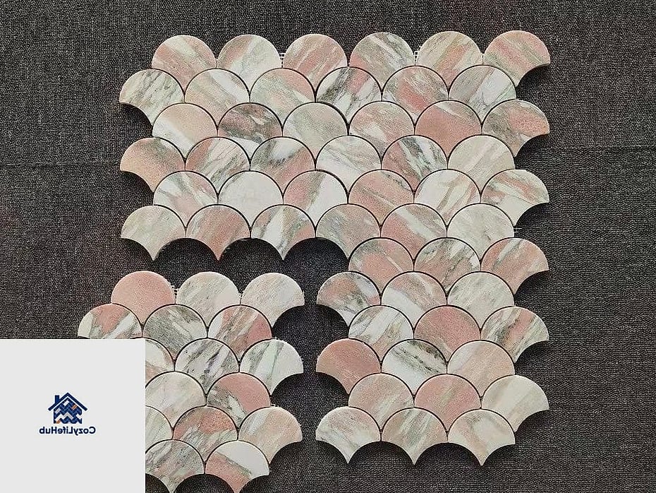 18 Waterjet White Gray Mosaic Tile Ideas You'll Want to Save Right Now 5 Scalloped Fan Shapes in White and Gray