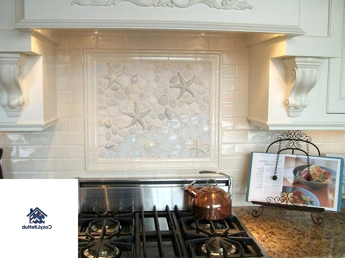 21 Shell Backsplash Ideas Worth Stealing From Interior Designers 18 Shell Tile Kitchen Island Waterfall Panel