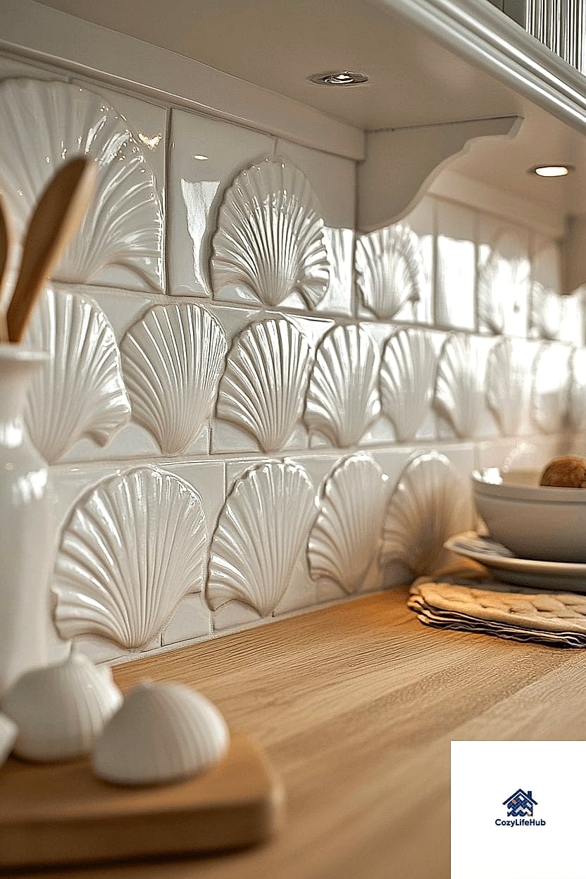 21 Shell Backsplash Ideas Worth Stealing From Interior Designers 19 Shell Tile in a Coastal Laundry Room