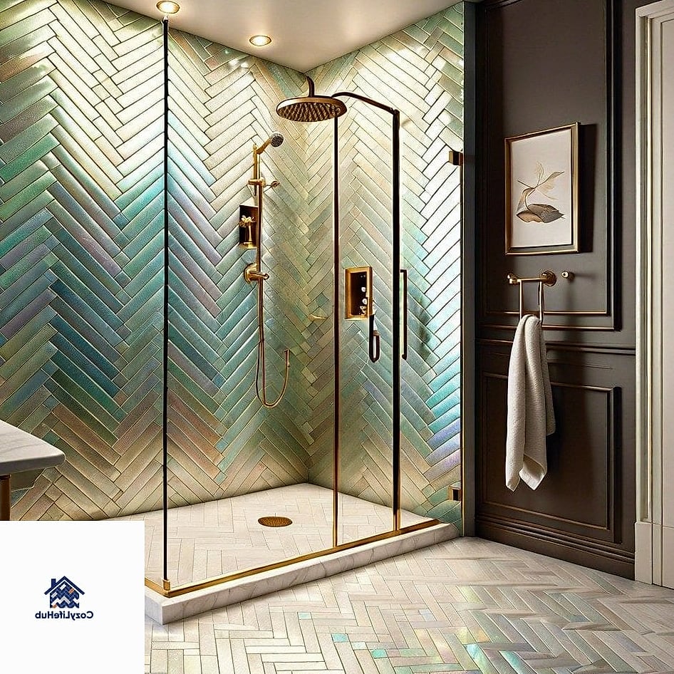 Shimmering Herringbone Backsplash
