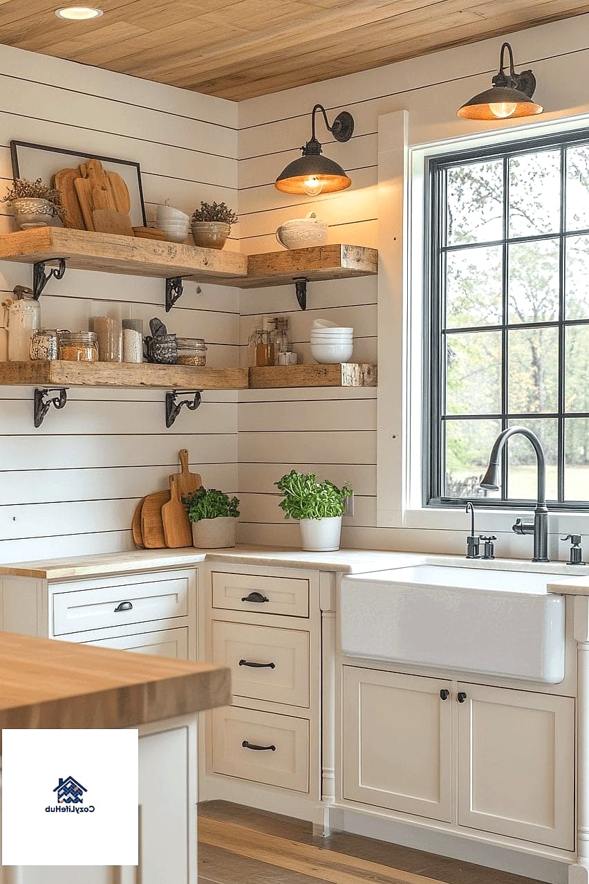 16 Farmhouse Backsplash Ideas That Look Expensive But Aren't 7 Shiplap Above a Simple Tile Base