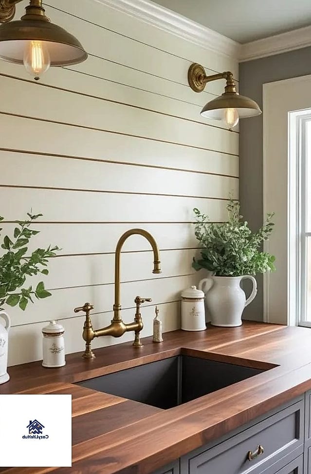Shiplap Accent Behind a Kitchen Island