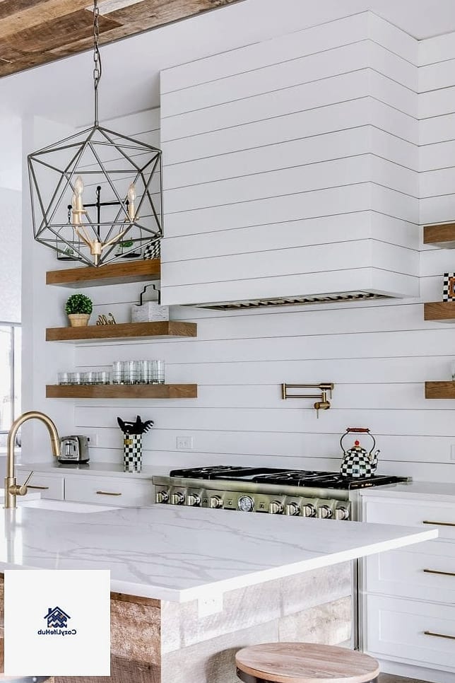 Shiplap Behind a Floating Range Hood