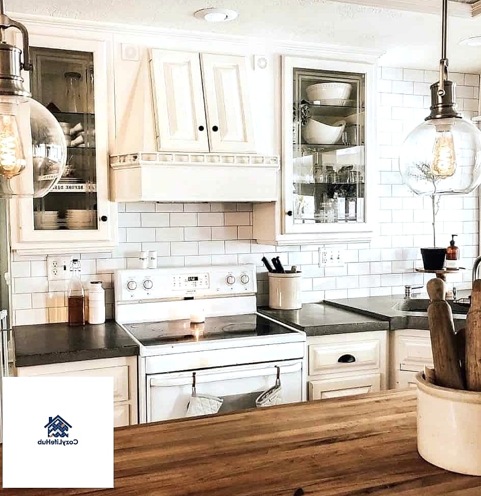 Slab Backsplash Extending to the Ceiling
