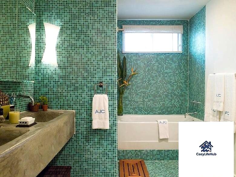 22 Recycled Glass Tile Ideas That Are Stylish and Practical 17 Small Bathroom Niche in Contrasting Glass