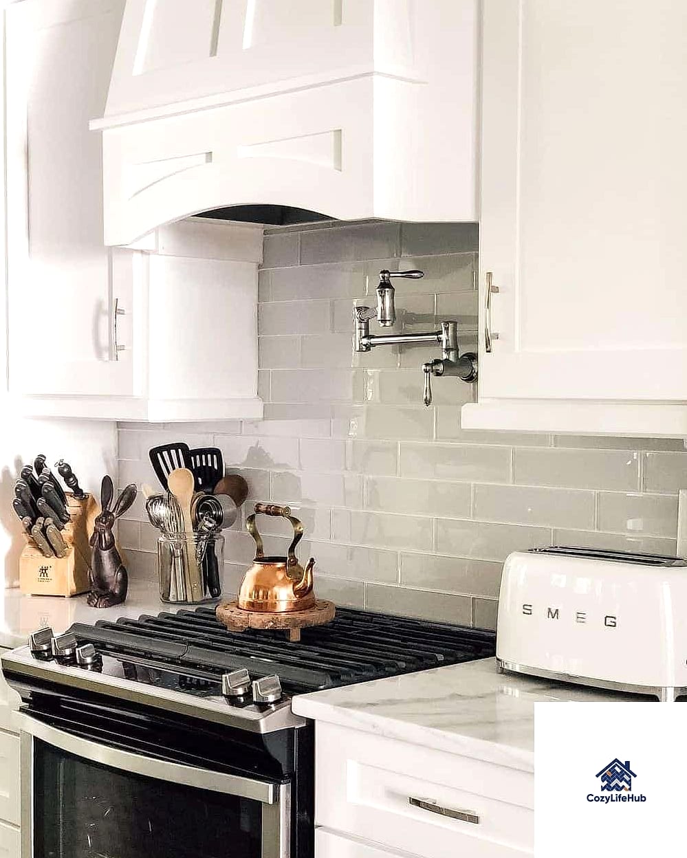 Soft Gray Subway Tile with White Grout