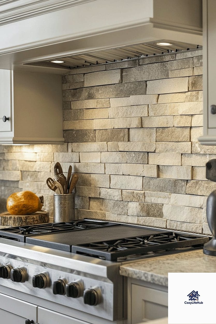 17 Rustic Stone Backsplash Ideas That Will Transform Your Space 16 Stone Backsplash with Integrated Niche Shelf