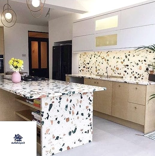 19 Terrazzo Backsplash Ideas That Look Expensive But Aren't 19 Terrazzo Extended to the Countertop