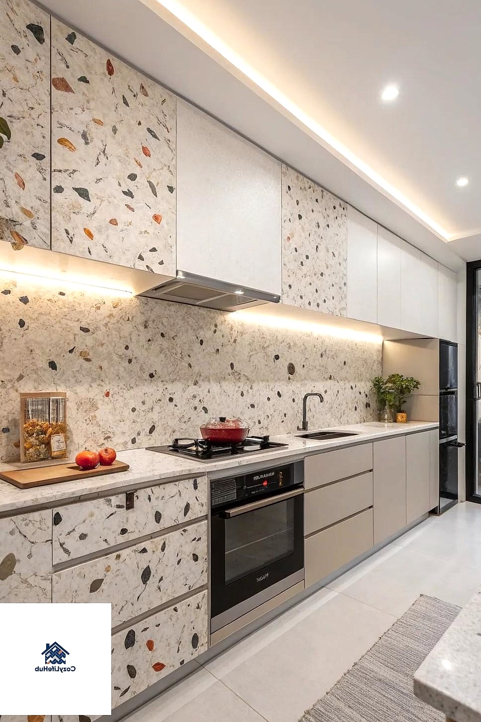 19 Terrazzo Backsplash Ideas That Look Expensive But Aren't 9 Terrazzo Paired with Open Shelving